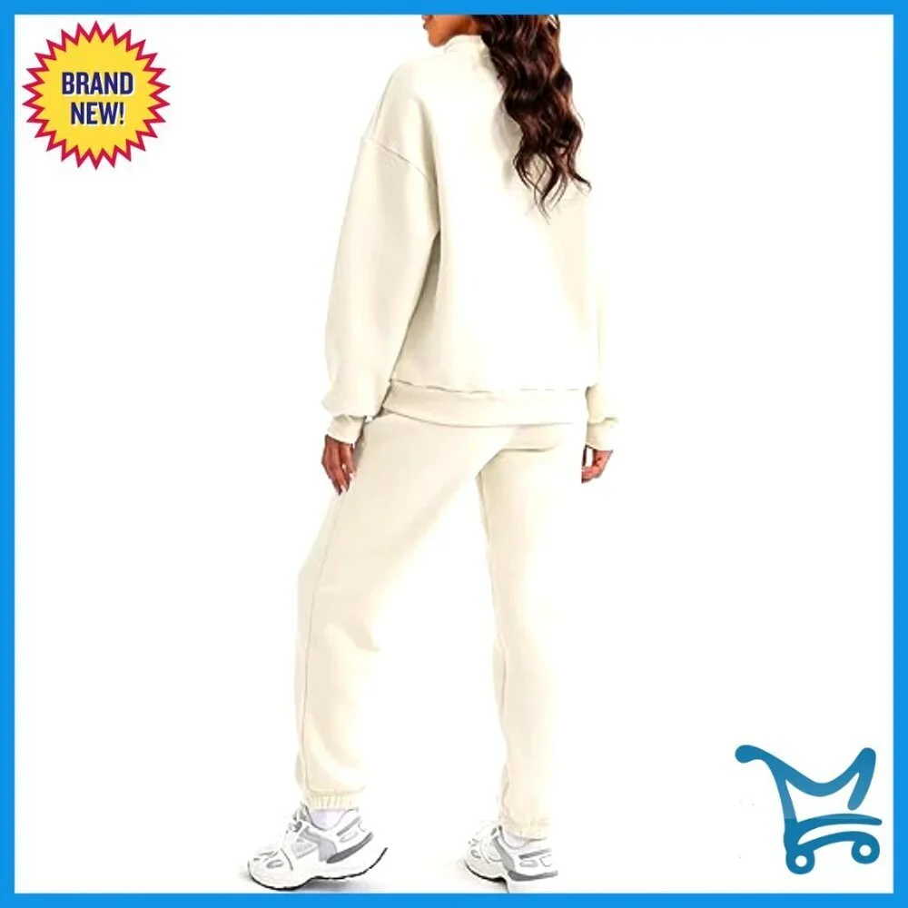 Oversized Half Zip Sweatsuit Set Fleece Lined Joggers Active Lounge Wear
